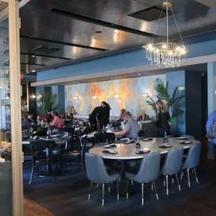 A dining room view from the reception area.