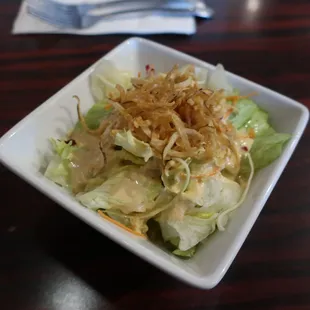 Delectable salad with ginger dressing that comes with each lunch entree.