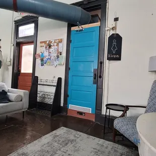 Sitting area. Restrooms in the back
