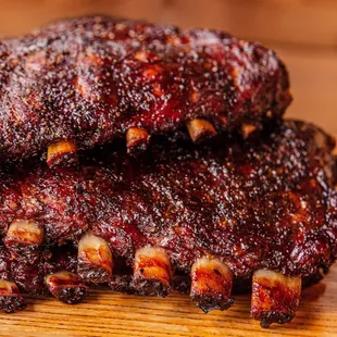 Blu's Barbeque famous Smoked Pork Spareribs. These juicy and tender ribs most days sell out. Great flavor and smoked to perfection.