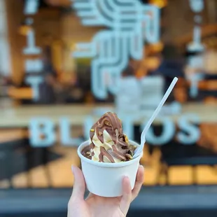 Soft Serve Swirl with Chocolate Tahini Magic Shell and Pistachios