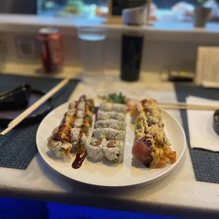 The Mexican, spicy tuna roll, dragon roll