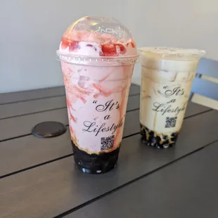Jasmine milk tea and strawberry yogurt!