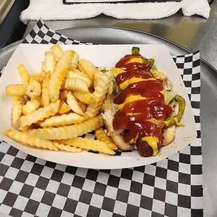 BACON WRAPPED HOT DOG WITH FRIES