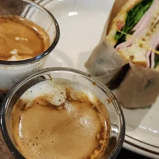 2 Cubano coffee, Ham and Cheese Panini