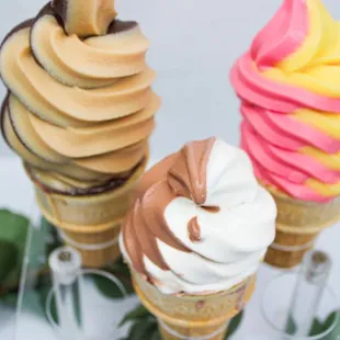 three different flavors of ice cream