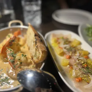 Shrimp appetizer and crudo