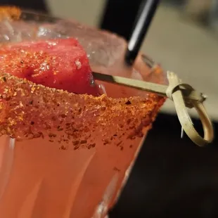 Watermelon tajin margarita. Not too shabby. No tequila or mezcal bite like most bars.