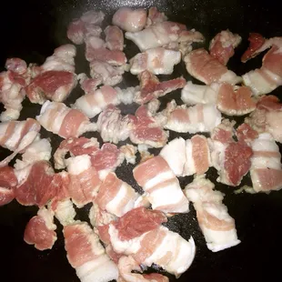 Frying some pork belly...