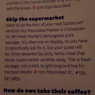Here's the "blurb" from Honolulu Magazine.  If I have to see "ewe" used again, I might strangle myself, really? ;) Aloha