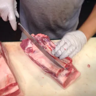 Pork Belly bacon! Dig...the gloves! In Chinatown? Yeah...Chinatown. :) Aloha abounds!