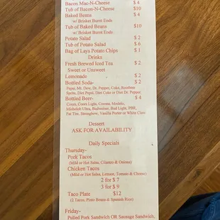 menu