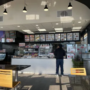 a man standing in front of a restaurant