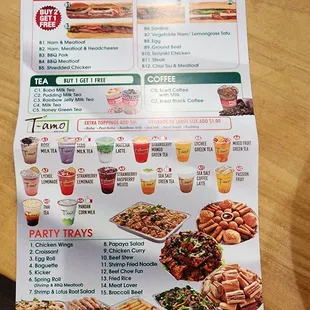 Physical copy of the menu (back side)