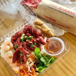 Barbecue pork, vermicelli, and banh mi