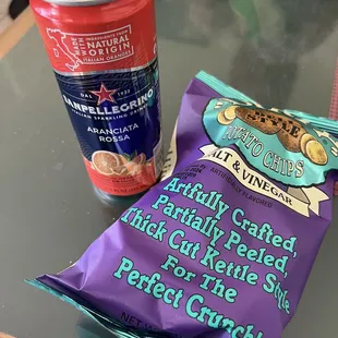 Salt &amp; Vinegar Chips and Blood Orange San Pellegrino to drink