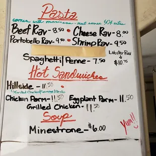 Specials menu on 9/16/22