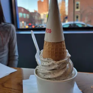 a cone of ice cream