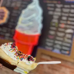 a banana split with sprinkles