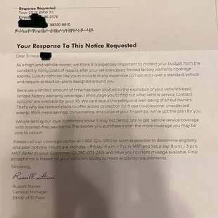 Letter received talking about &quot;call us today!&quot;