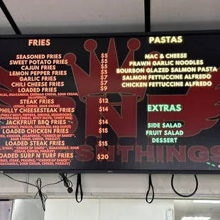 a menu on the wall