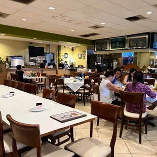 people sitting at tables in a restaurant