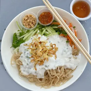 Bánh Tằm Bì: Thick Noodles in Coconut Cream Sauce w/ shredded pork skin | $11 (off the menu special)