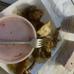 a plate of food and a drink