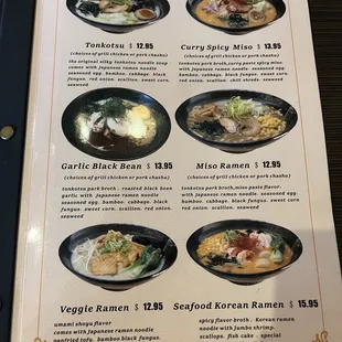 Ramen menu