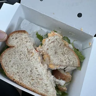 Chicken salad sandwich with pimento cheese.