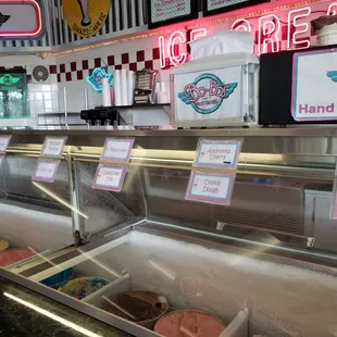 Homer&apos;s Ice Cream, Ashby&apos;s Sterling Ice Cream, and Cedar Crest Ice Cream in the ice cream freezer