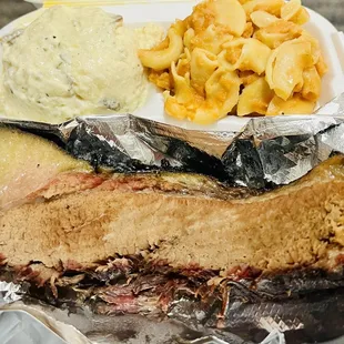 Lunch special: brisket with potato salad and Mac n cheese.