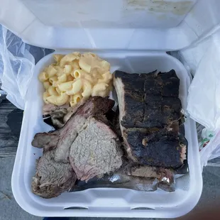 Three meat combo with mac &amp; cheese