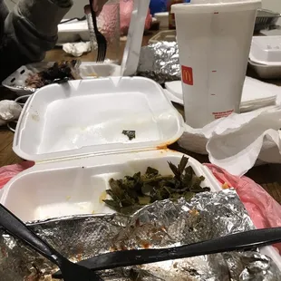 It was brisket, greens and Mac and cheese but the brisket and the Mac didn't last very long.