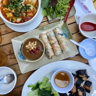 From top to bottom: bun rieu, bo bia, com lac chien rau lau