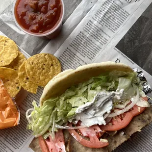 a sandwich and chips