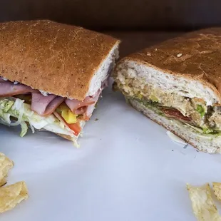 a sandwich and chips