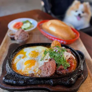 Bò Né - Viet Steak &amp; Eggs: Filet Mignon w/ meatball, pâté, eggs, salad, baguette | $20 + $2 extra pâté (CASH ONLY!)