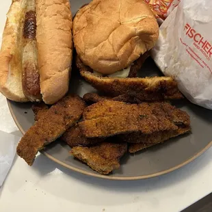 Classic bratwurst, Pork Schnitzel Fingers, Traditional Pork Traditional Schnitzel Sandwich