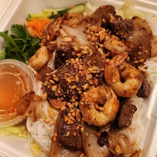 Shaken Beef Vermicelli Noodles with added Grilled Shrimp