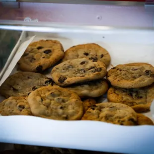 Fresh baked chocolate chip cookies.