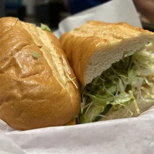 Veggie Sando on soft Italian baguette