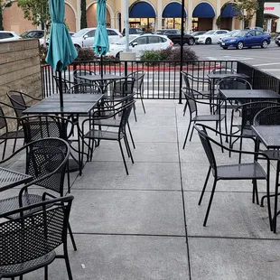 tables and chairs outside