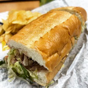 Doesn&apos;t seem to be anyone around  Roast Beef Baguette from #boardnbrew