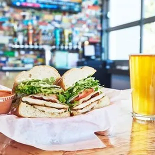 Delicious chicken club with a side of secret sauce!