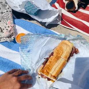 a sandwich on the beach