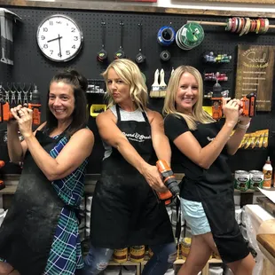 Having Fun in the studio!! Power tools and Wine! :)