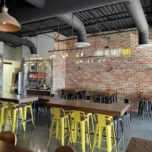 tables and chairs in a restaurant