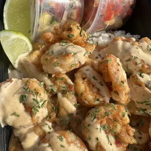 Grilled shrimp, pineapple salsa, and coconut rice 
Meal prep