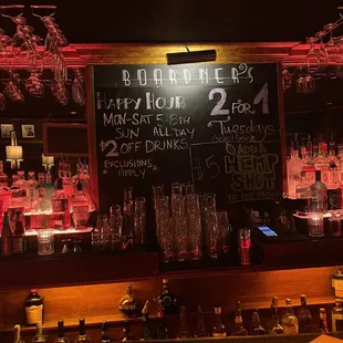 a variety of liquors on the bar